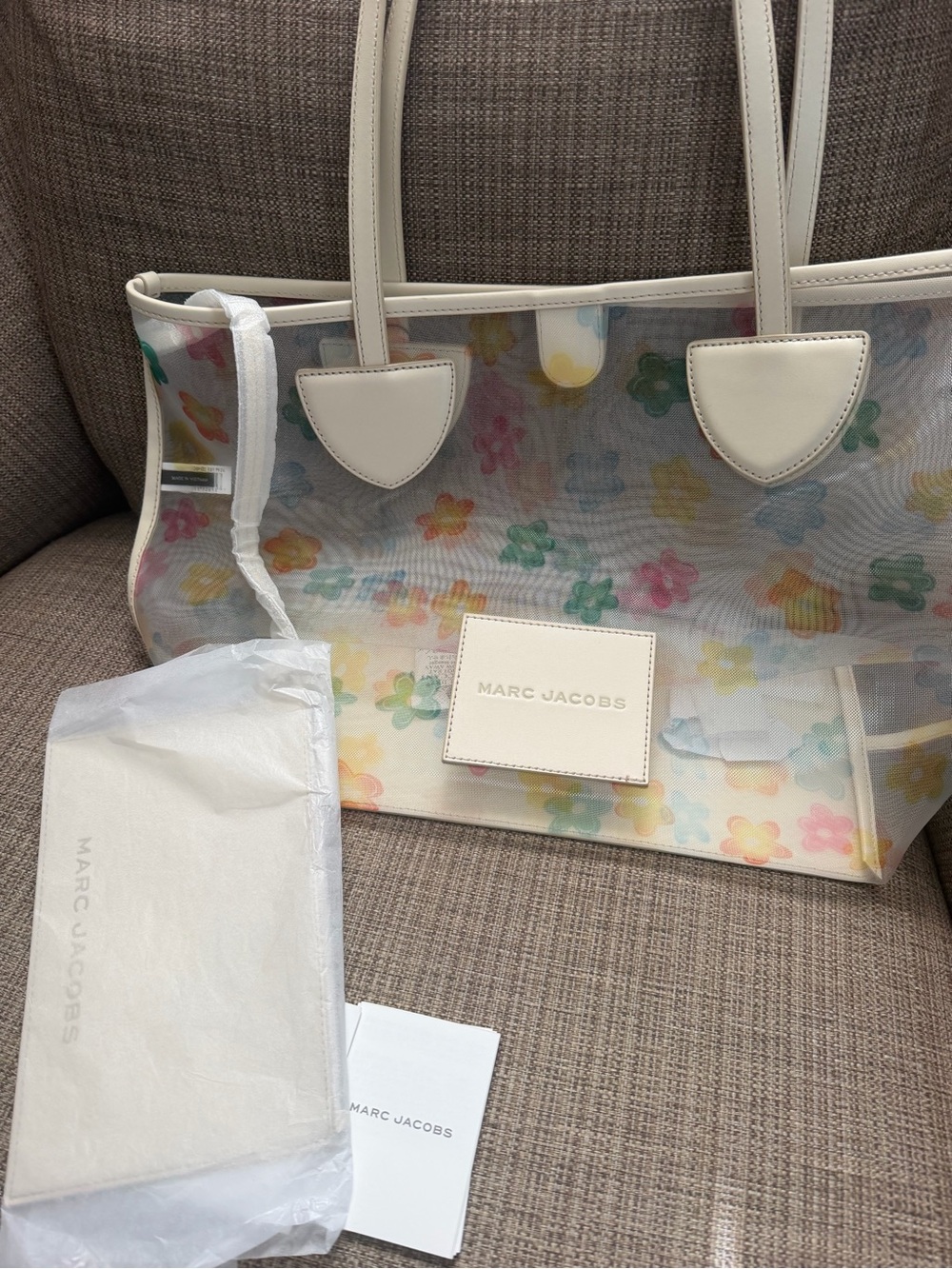 Marc Jacobs Clear Tote with White Trim and Pastel Floral Print - Picture 2 of 3